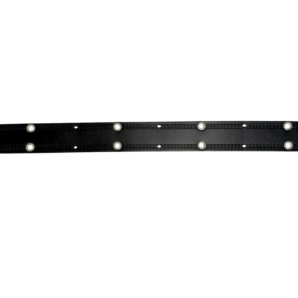 Lucky Brand Men's Size 34 Black Leather Belt Grommet And‎ Embossed Detail NWT